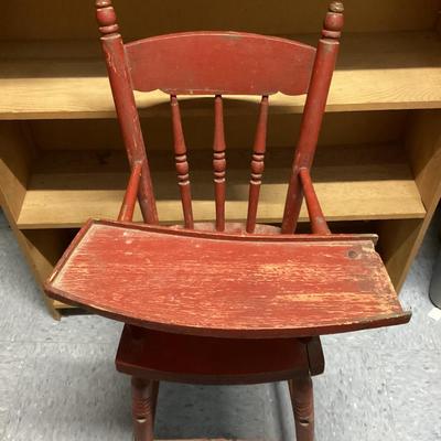 antique wooden high chair with swivel tray