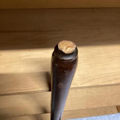 Antique brass and copper bed warmer with wooden handle- end of handle has some damage