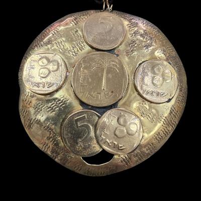 Sale Photo Thumbnail #49: Vintage Beaded Necklace with A Large Ornate Replica Coin Medallion Pendant.  Screw Latch
See Photo for size