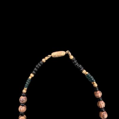 Sale Photo Thumbnail #48: Vintage Beaded Necklace with A Large Ornate Replica Coin Medallion Pendant.  Screw Latch
See Photo for size