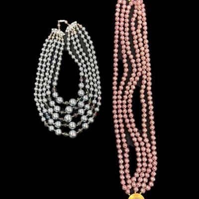 Sale Photo Thumbnail #72: Two Vintage Multi Strand Necklaces  Pink necklace by Carolee
See Photo for size