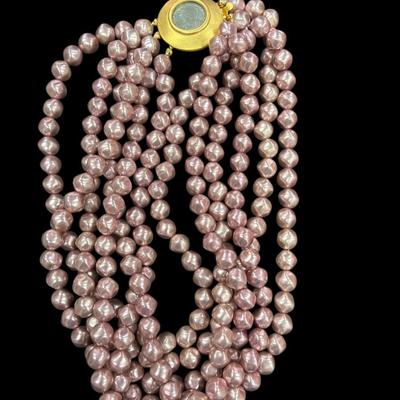 Sale Photo Thumbnail #68: Two Vintage Multi Strand Necklaces  Pink necklace by Carolee
See Photo for size