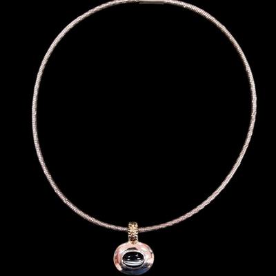 Sale Photo Thumbnail #104: Vintage Silver Toned Choker Necklace and Oval Pendan