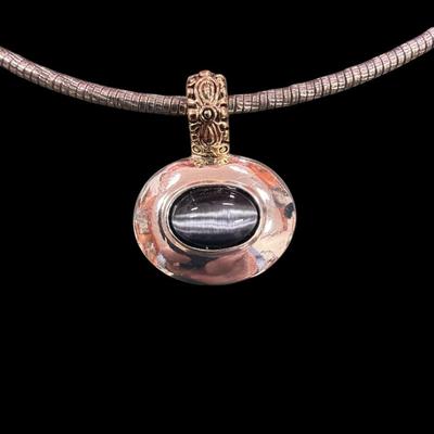 Sale Photo Thumbnail #103: Vintage Silver Toned Choker Necklace and Oval Pendan