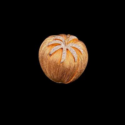 Sale Photo Thumbnail #111: Vintage Corocraft Tomato Rhinestone Pin Brooch.  Also known as the Pomme d'Or (Golden Apple) Brooch