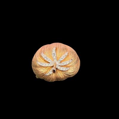 Sale Photo Thumbnail #109: Vintage Corocraft Tomato Rhinestone Pin Brooch.  Also known as the Pomme d'Or (Golden Apple) Brooch