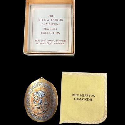 Sale Photo Thumbnail #142: Vintage Reed & Barton Damascene Pendant with Bird and Floral Motif