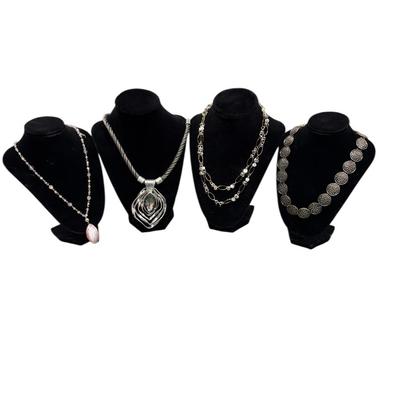 Sale Photo Thumbnail #147: Set Of Four Silver Toned Fashion Necklaces