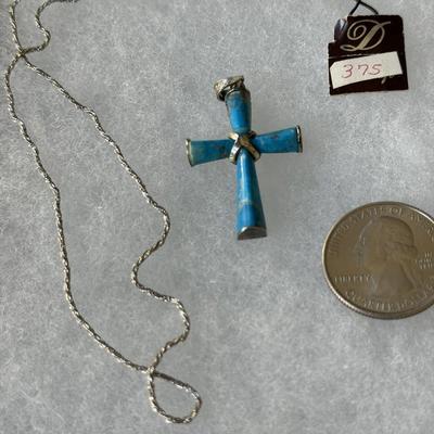 Sale Photo Thumbnail #241: Beautiful turquoise pendant set in 925 silver, with 16"    9 carat white gold chain.