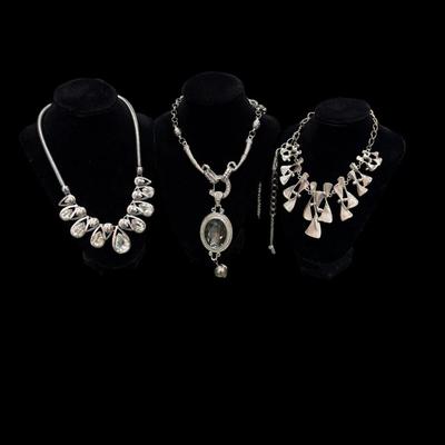 Sale Photo Thumbnail #151: Set of Three Vintage Women's Fashion Silver Toned Necklaces