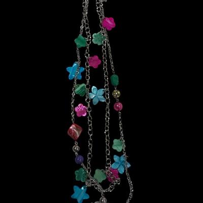 Sale Photo Thumbnail #156: Set of Three Fashion Necklaces with Colorful Beads and Metal Chains
