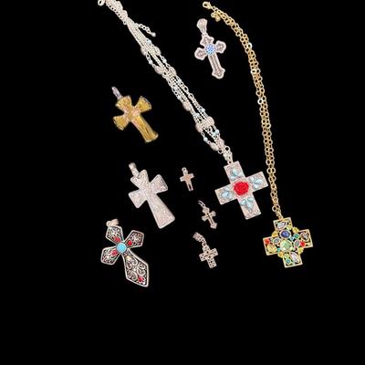 Sale Photo Thumbnail #169: Collection of Assorted Cross Pendants and Necklaces