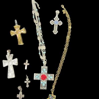 Sale Photo Thumbnail #167: Collection of Assorted Cross Pendants and Necklaces