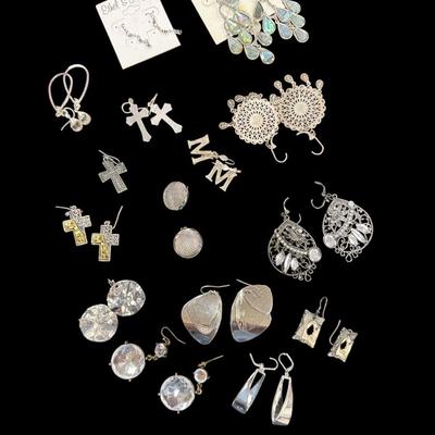Sale Photo Thumbnail #177: Collection of Earrings including Silver Toned Dangles, Studs and Hoops