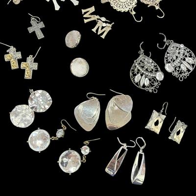 Sale Photo Thumbnail #175: Collection of Earrings including Silver Toned Dangles, Studs and Hoops