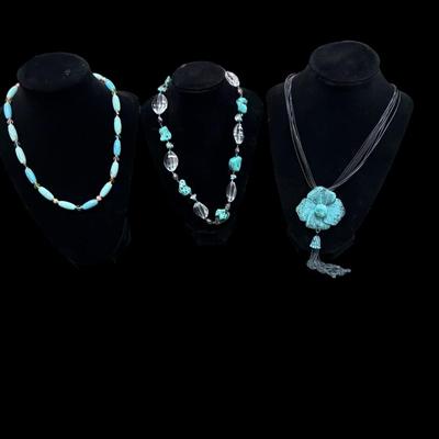 Sale Photo Thumbnail #181: Turquoise Style and Mixed Material Necklaces including a turquoise Flower Necklace