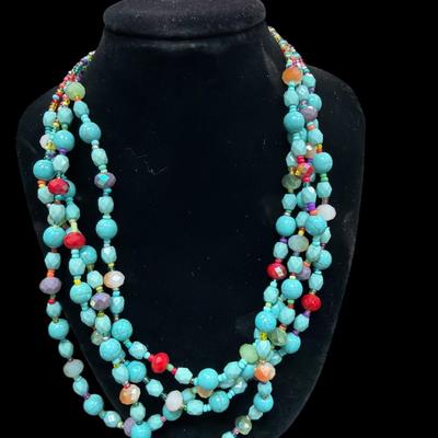 Sale Photo Thumbnail #183: Assortment of Three Faux Turquoise and Silver Toned Necklaces