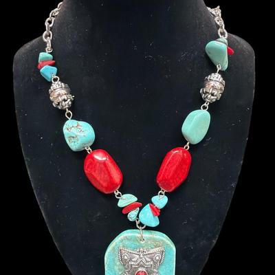 Sale Photo Thumbnail #188: Two Faux Turquoise Necklaces and One Bracelet