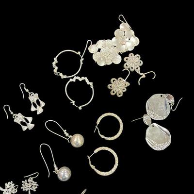 Sale Photo Thumbnail #191: Assortment Of Silver Toned Earrings