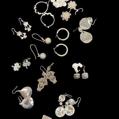 Sale Photo Thumbnail #193: Assortment Of Silver Toned Earrings