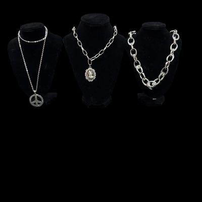 Sale Photo Thumbnail #204: Set Of Three Silver Toned Ladies Necklaces