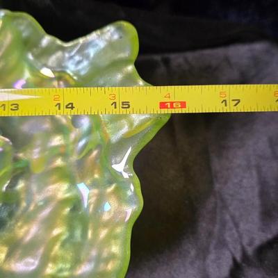Vintage Iridescent Green Ruffled Art Glass Bowl – Carnival Style Freeform Dish