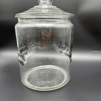Vintage Eat Tom’s Peanut Butter Sandwiches Glass Countertop Display Jar w/ Lid