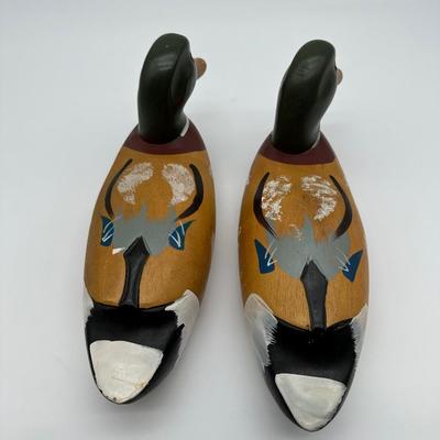 Pair of Vintage Hand-Carved Wooden Mallard Duck Decoys