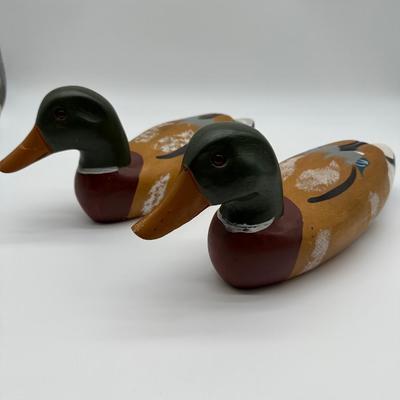 Pair of Vintage Hand-Carved Wooden Mallard Duck Decoys