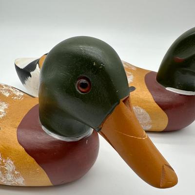 Pair of Vintage Hand-Carved Wooden Mallard Duck Decoys