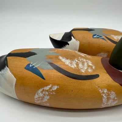 Pair of Vintage Hand-Carved Wooden Mallard Duck Decoys