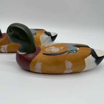 Pair of Vintage Hand-Carved Wooden Mallard Duck Decoys