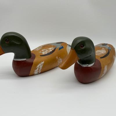 Pair of Vintage Hand-Carved Wooden Mallard Duck Decoys