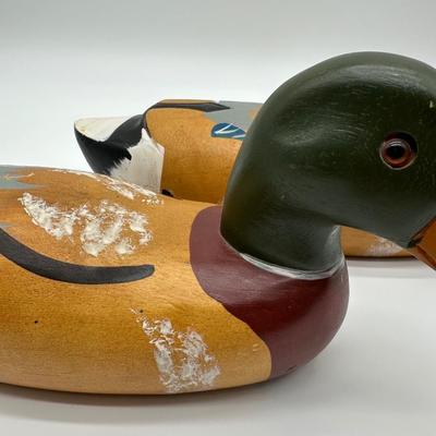 Pair of Vintage Hand-Carved Wooden Mallard Duck Decoys