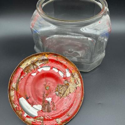 Vintage Lance Glass Countertop Cracker Jar w/ Original Red Metal Lid