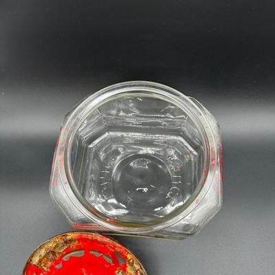 Vintage Lance Glass Countertop Cracker Jar w/ Original Red Metal Lid