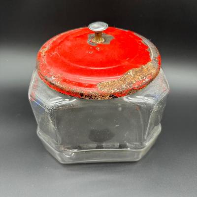 Vintage Lance Glass Countertop Cracker Jar w/ Original Red Metal Lid