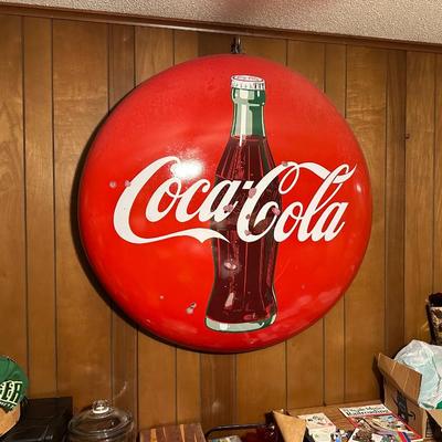 Large Original Vintage Coca-Cola Round Button Sign