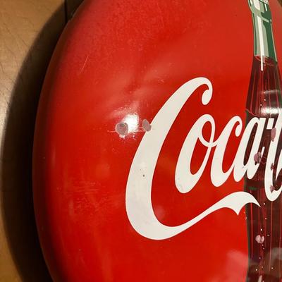 Large Original Vintage Coca-Cola Round Button Sign