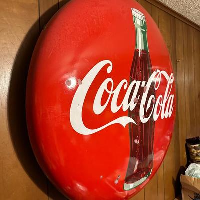 Large Original Vintage Coca-Cola Round Button Sign