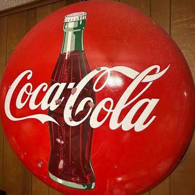 Large Original Vintage Coca-Cola Round Button Sign