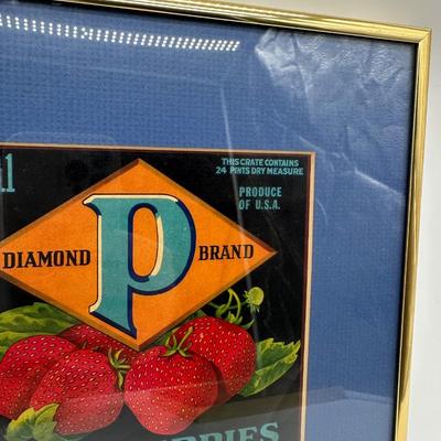 Framed Vintage Strawberry Crate Label – Diamond “P” Brand – Ponchatoula, LA