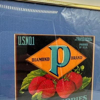Framed Vintage Strawberry Crate Label – Diamond “P” Brand – Ponchatoula, LA