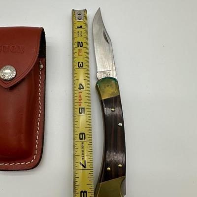Vintage Buck 110X Folding Hunter Knife w/ Leather Sheath