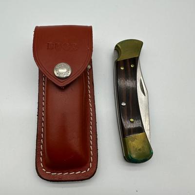 Vintage Buck 110X Folding Hunter Knife w/ Leather Sheath