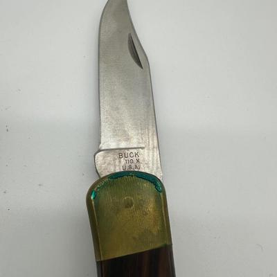 Vintage Buck 110X Folding Hunter Knife w/ Leather Sheath