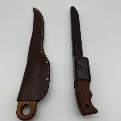 Buck 123A Fixed Blade Filet Knife & Boker Solingen Stainless Filet Knife w/ Sheaths – Lot of 2
