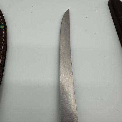 Buck 123A Fixed Blade Filet Knife & Boker Solingen Stainless Filet Knife w/ Sheaths – Lot of 2
