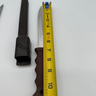 Buck 123A Fixed Blade Filet Knife & Boker Solingen Stainless Filet Knife w/ Sheaths – Lot of 2