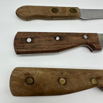 Vintage Butcher & Kitchen Knife Lot – Ontario True-Edge, Lenox Saw Steel, Wood Handles (6)